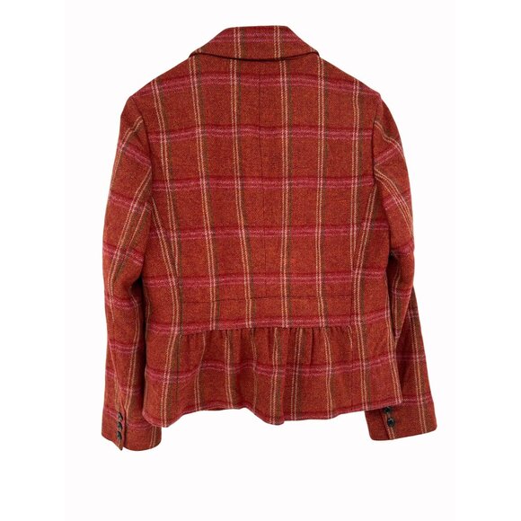Talbots Womens 12 100% Wool Blazer Rust Orange Pink Plaid Peplum Back Academia - Picture 4 of 10